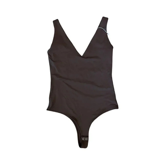 REORIA Bodysuit Women’s Size Medium V Neck Sleeveless Dark Brown - Picture 1 of 3